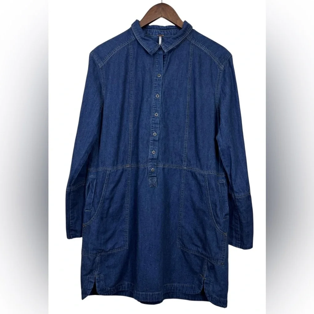 Free People Denim Shirt Dress Tunic Button Front Size Small - Picture 3 of 8